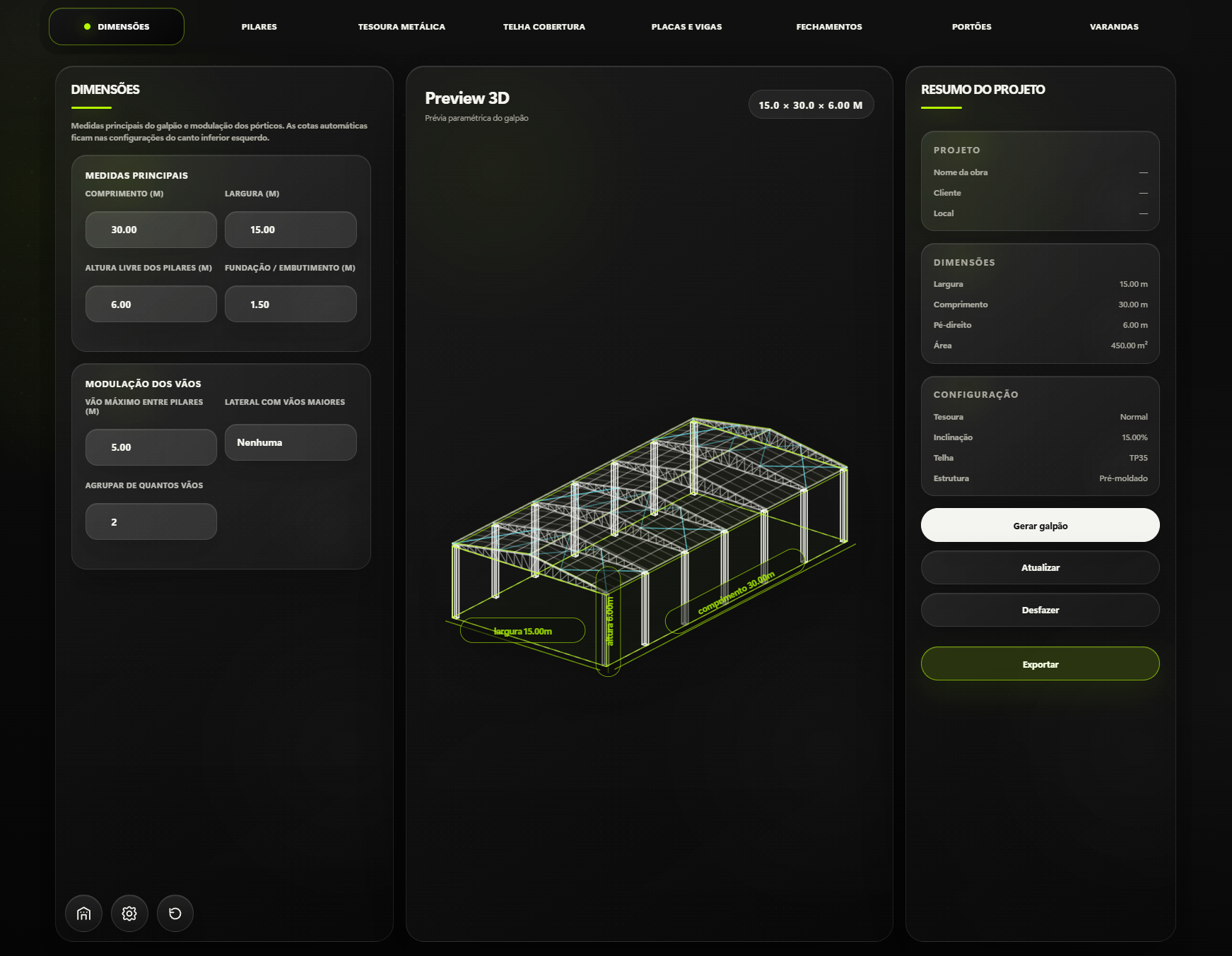 Janela principal do plugin OneFrame no SketchUp